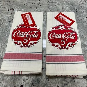 Set of 2 Coca Cola Red and White Kitchen Dish Towels